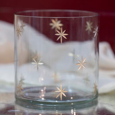 Clear Votive with Gold Etched Stars Small