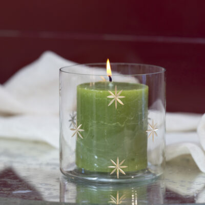 Clear Votive with Gold Etched Stars Small