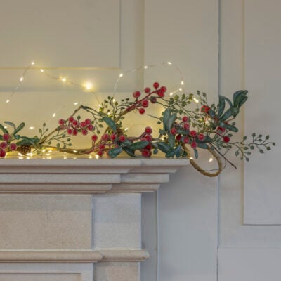 Iced Red Berry Garland With Frosted Leaves