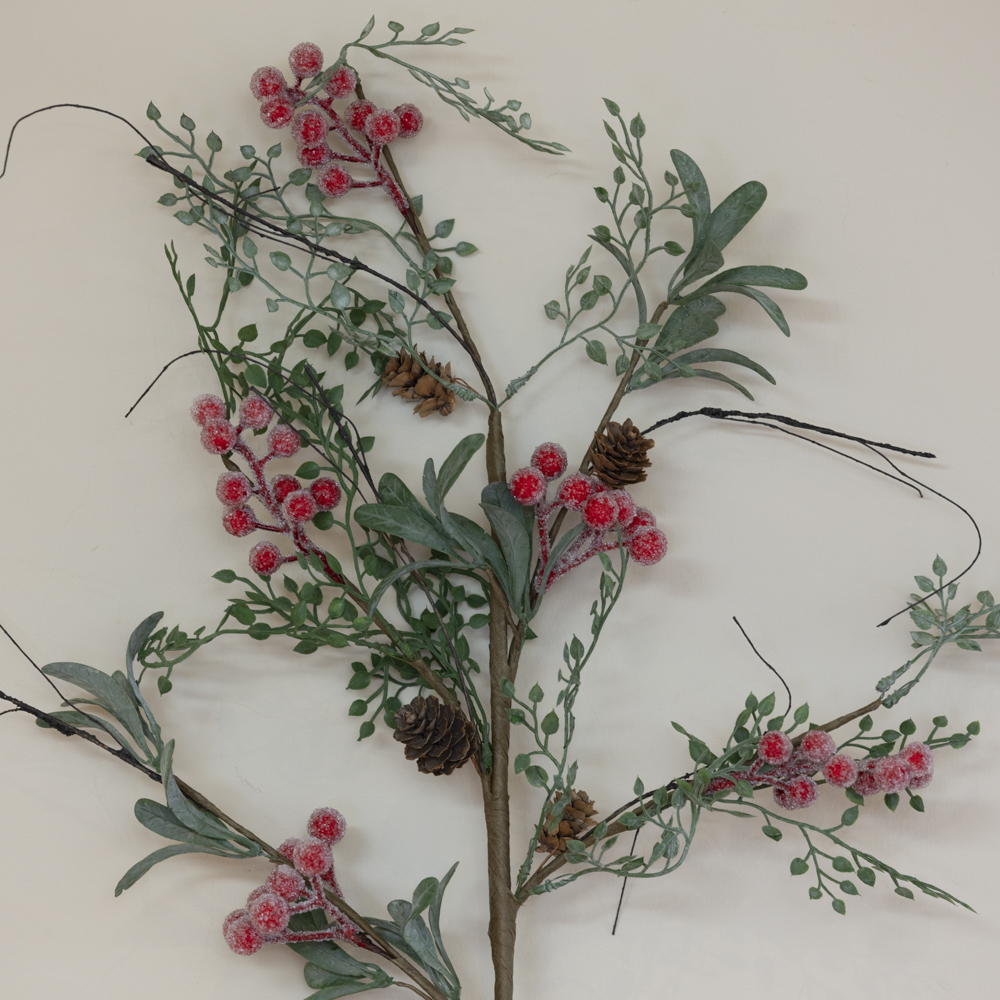 Iced Red Berry Spray with Frosted Leaves