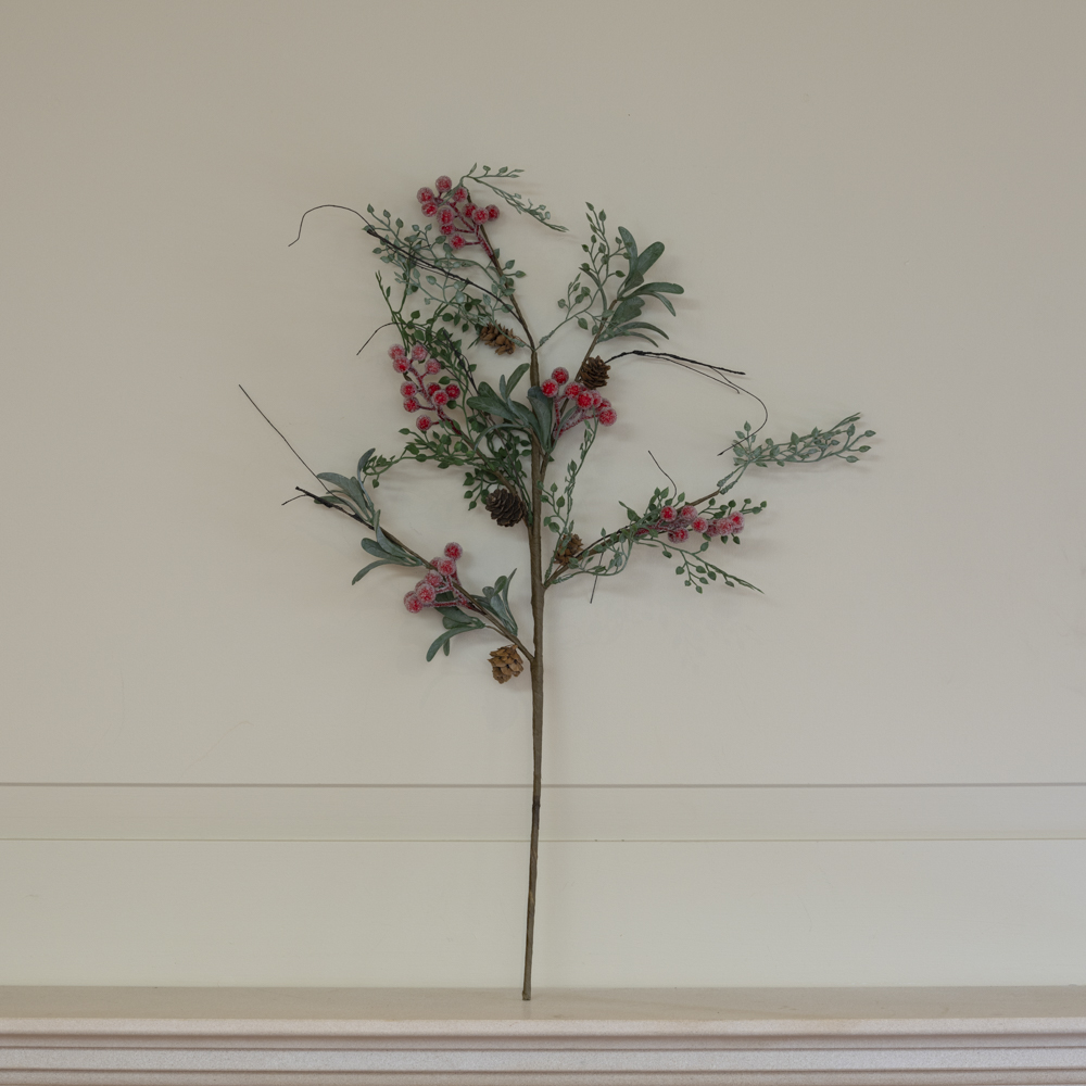 Iced Red Berry Spray with Frosted Leaves