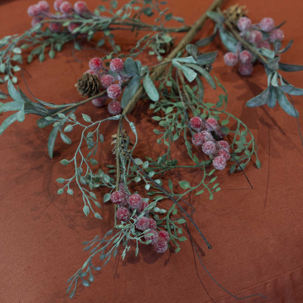 Iced Red Berry Spray with Frosted Leaves