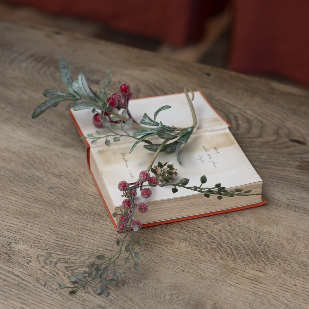 Iced Red Berry Spray with Frosted Leaves