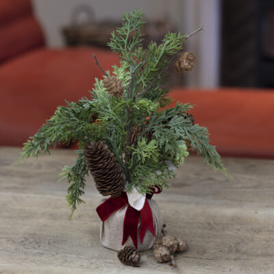 Foliage & Fircone Small Tree with Velvet Ribbon