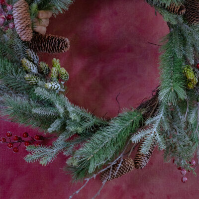 Foliage & Red Berry Snowy Wreath