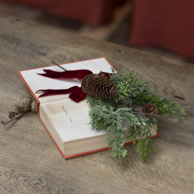 Foliage & Fircone Sprig with Velvet Ribbon