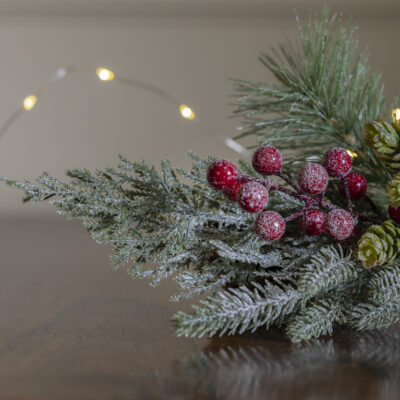 Foliage & Red Berry Snowy Sprig