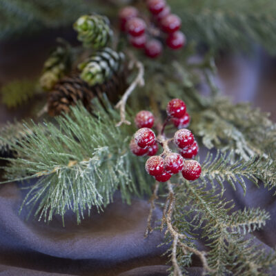Foliage & Red Berry Snowy Spray