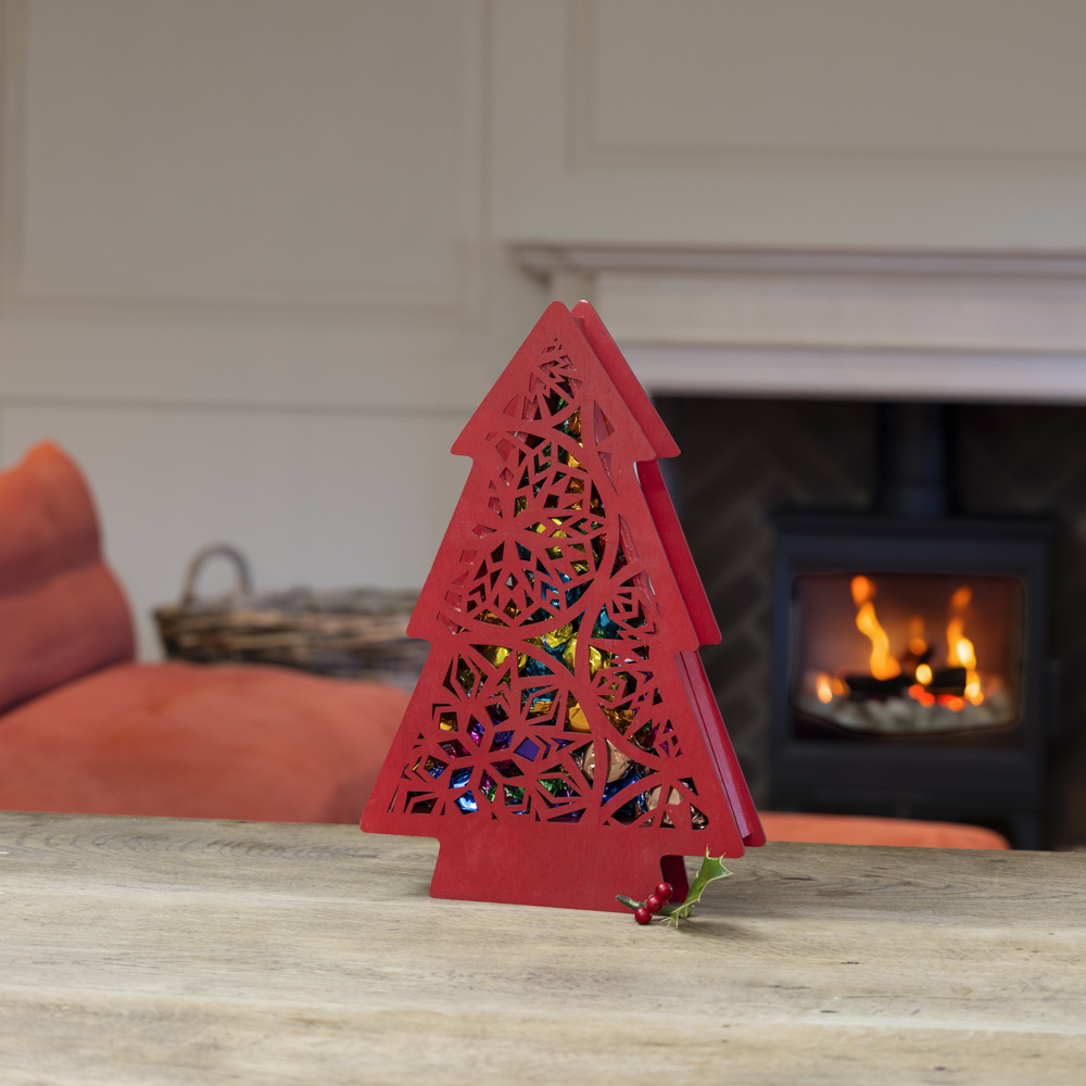Red Wooden Christmas Tree Box