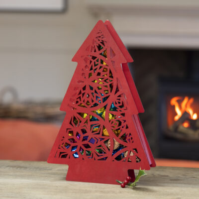 Red Wooden Christmas Tree Box