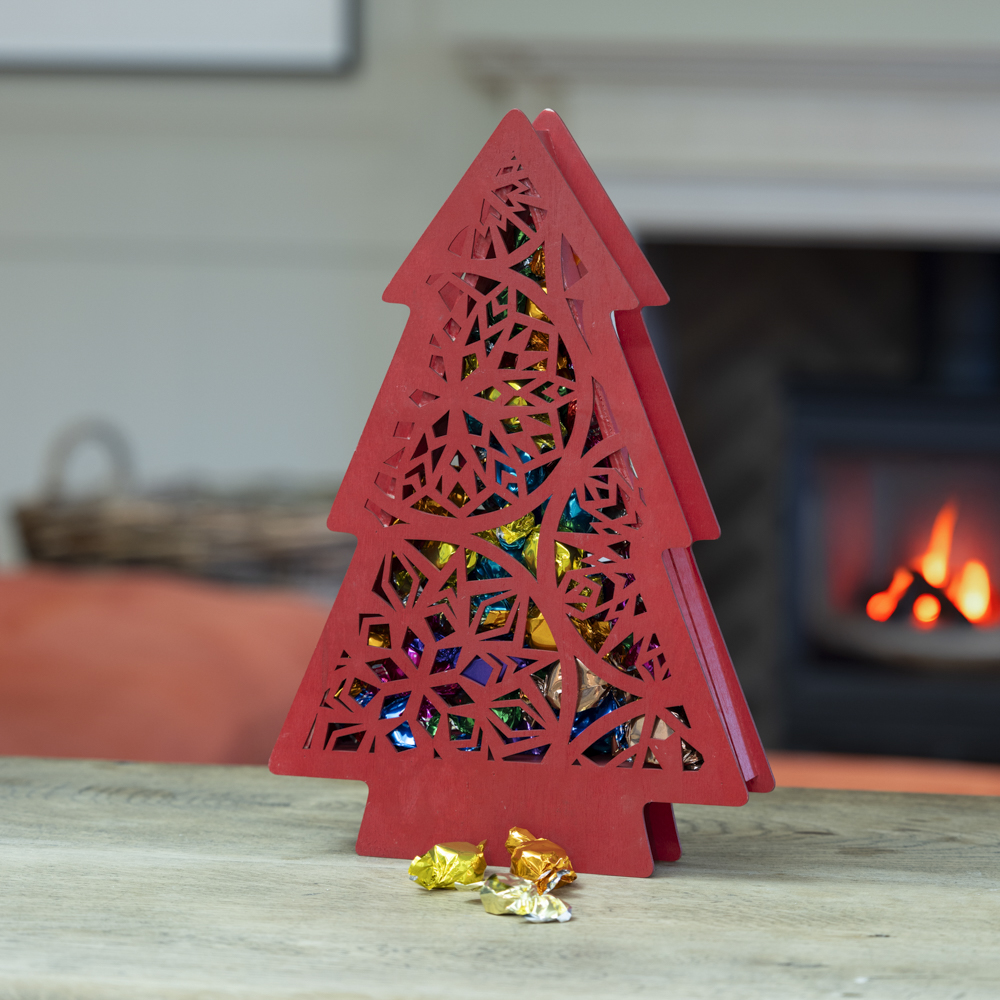 Red Wooden Christmas Tree Box