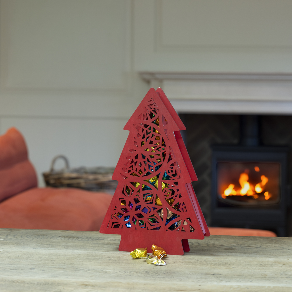 Red Wooden Christmas Tree Box