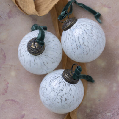 Glass Decoration White With Velvet Loop