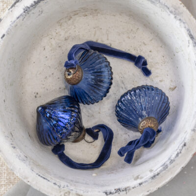 Ribbed Lantern Decoration Blue With Velvet Loop