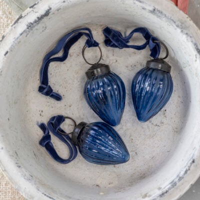 Ribbed Gourd Decoration Blue With Velvet Loop