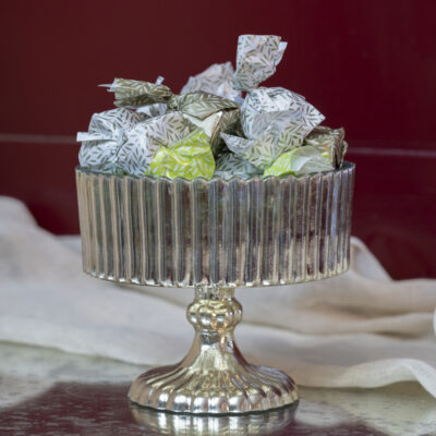 Ribbed Bowl Antique Silver on Stand