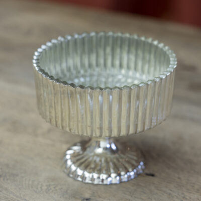 Ribbed Bowl Antique Silver on Stand