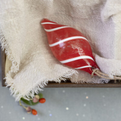 Red & White Swirl Glass Hanging Decorations Assorted