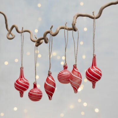 Red & White Swirl Glass Hanging Decorations Assorted