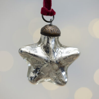 Antique Silver Star Decoration on Velvet Ribbon