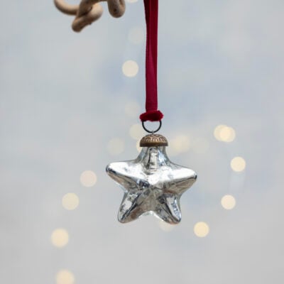 Antique Silver Star Decoration on Velvet Ribbon