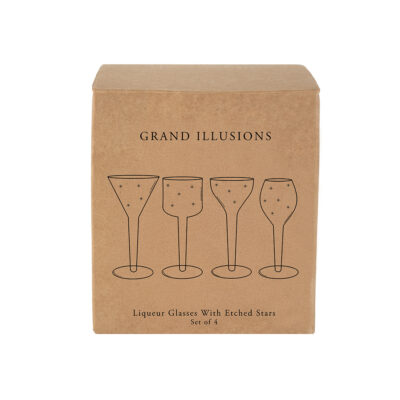 Liqueur Glasses Set of 4 – Etched Star Design, Gift Boxed