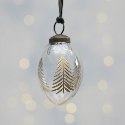 Gold Etched Tree Decoration Oval on Velvet Ribbon