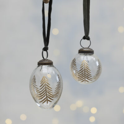 Gold Etched Tree Decoration Round on Velvet Ribbon