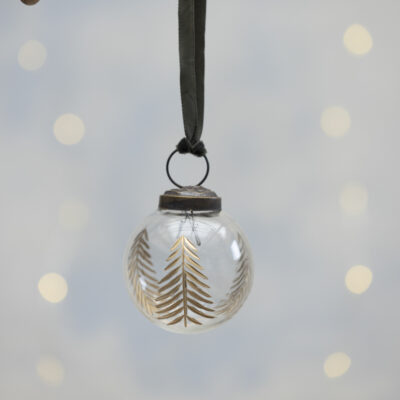 Gold Etched Tree Decoration Round on Velvet Ribbon