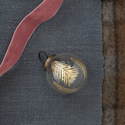Gold Etched Tree Decoration Round on Velvet Ribbon