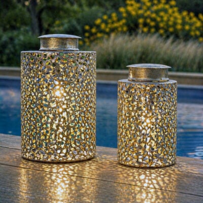 Solar LED Lantern Antique Gold Medium