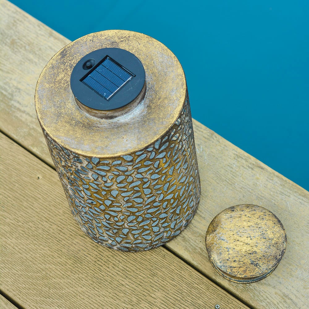 LED Metal Solar Lantern Antique Gold