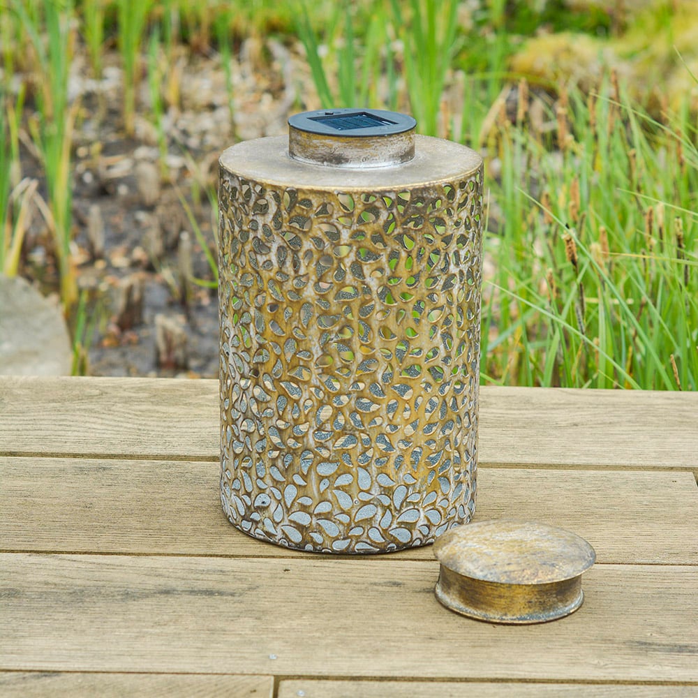 LED Metal Solar Lantern Antique Gold