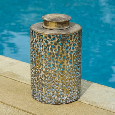 LED Metal Solar Lantern Antique Gold