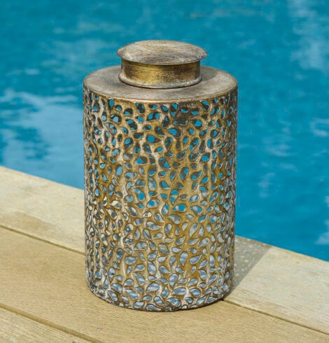 LED Metal Solar Lantern Antique Gold