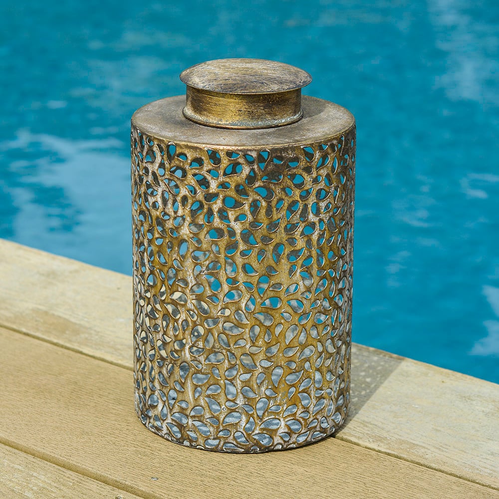 LED Metal Solar Lantern Antique Gold