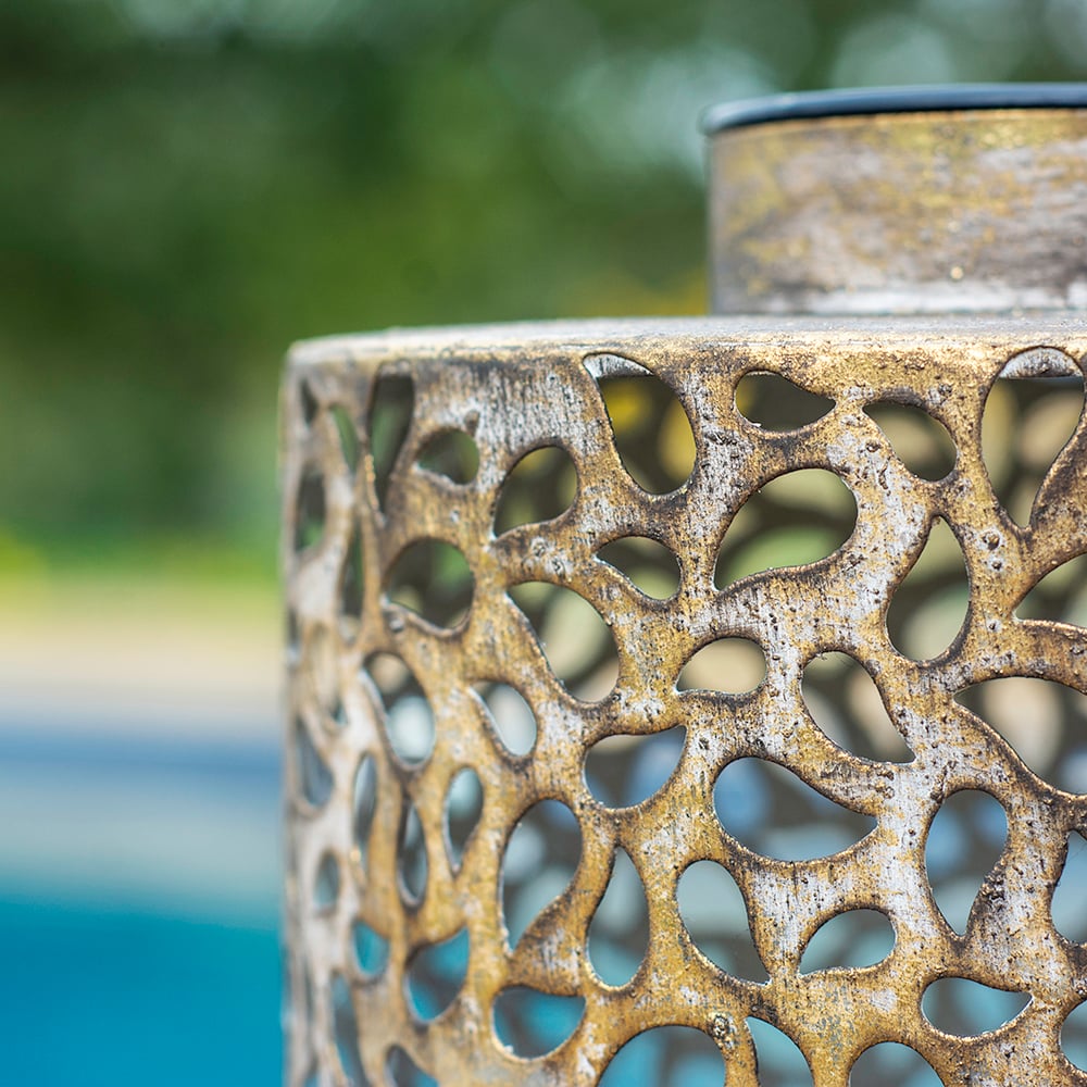LED Metal Solar Lantern Antique Gold