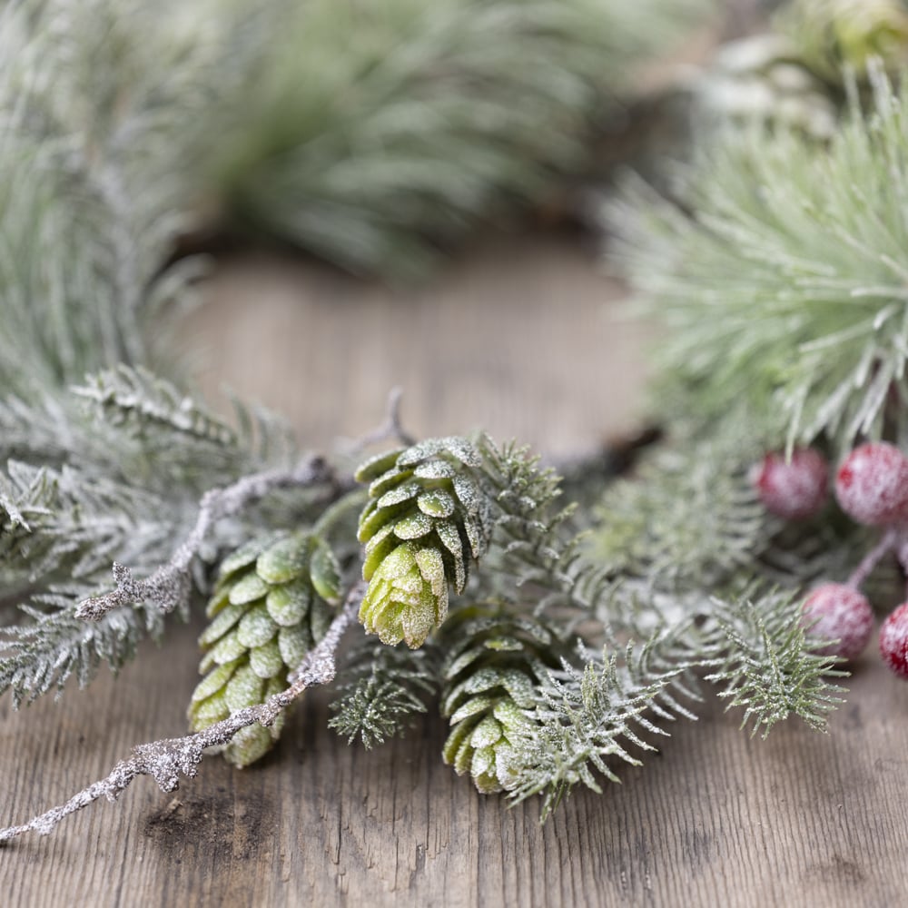 Foliage & Red Berry Snowy Candle Ring