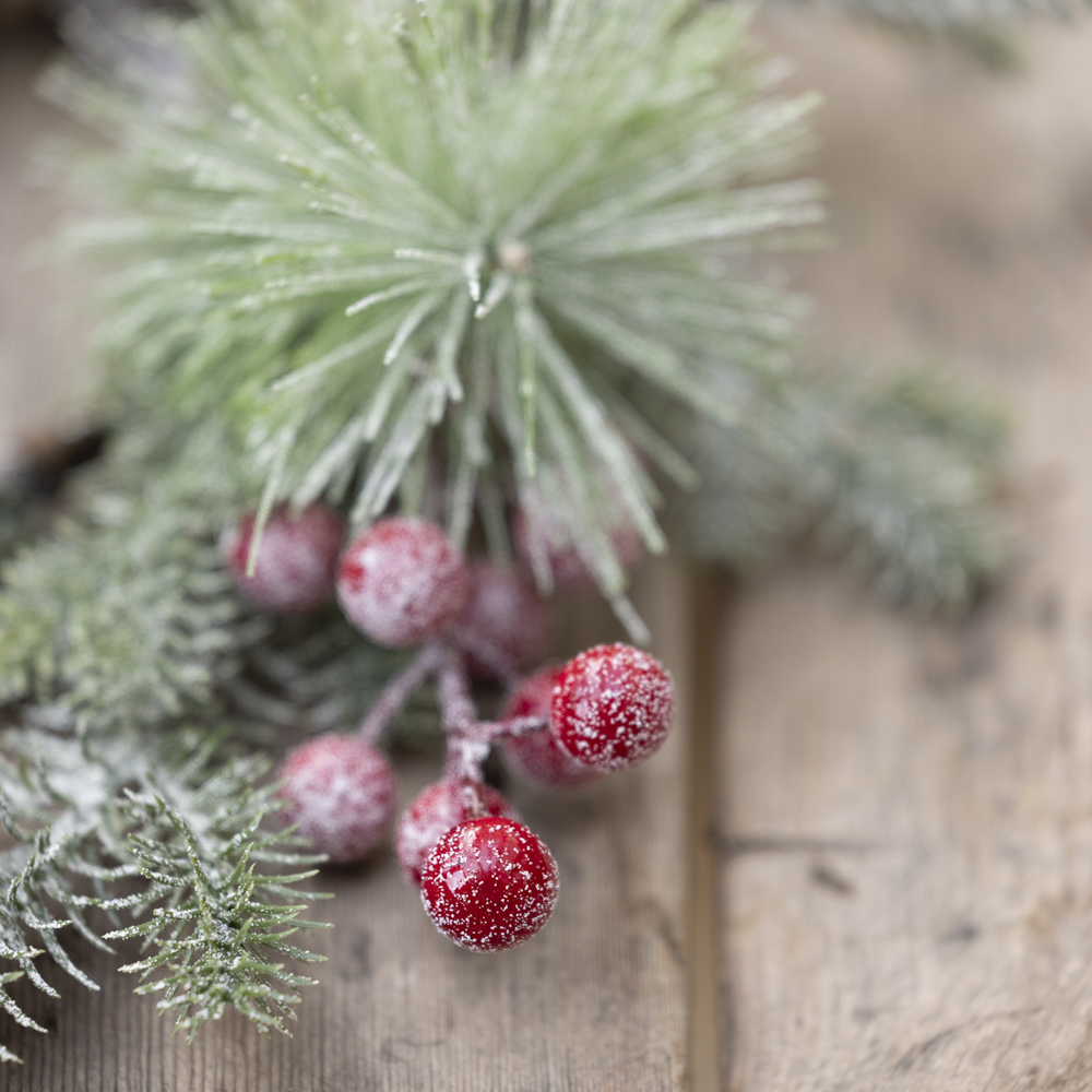 Foliage & Red Berry Snowy Candle Ring